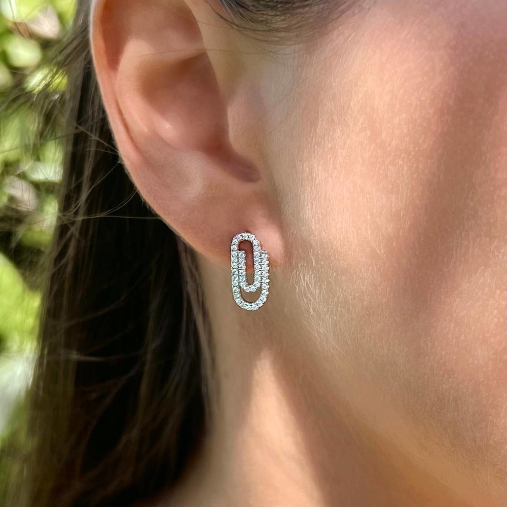 Paperclip stud 14K Gold plated earrings with CZ - 14K Gold plated - Picture 2 of 3